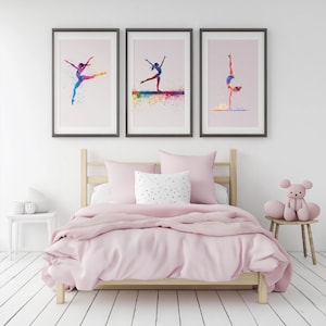 Gymnastics gift, bright color gymnastics,dorm art,Gymnastics printable,set of 3, Gymnastics party, sport print,Gymnastics girl room