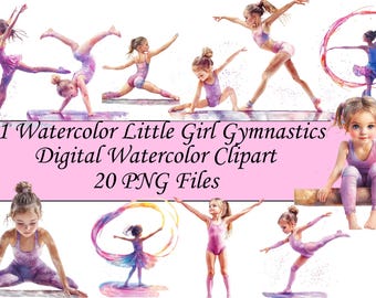 Aquarel turnsterdecor: gymnastiekafdrukken meisje (set van 11) (digitale download)