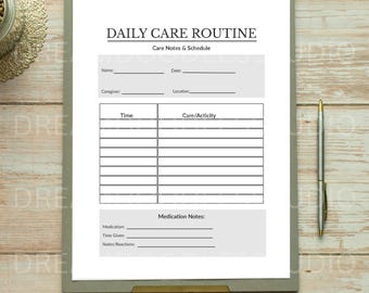 Printable Caregiving Pack PDF | Daily Care, Medication Tracker,Medical Info, Emergency Contacts & Notes Sheets
