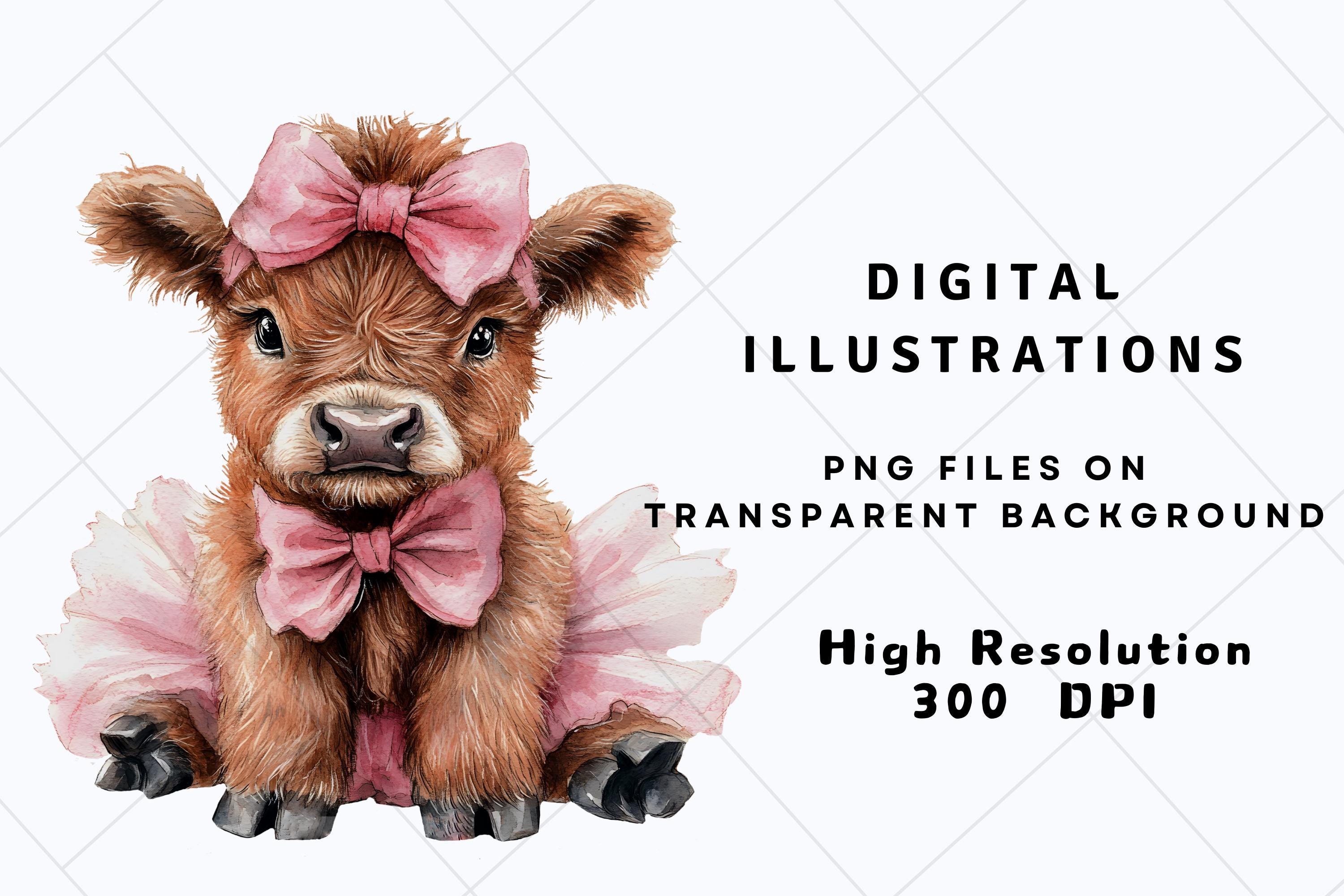 Baby Girl Highland Cow Watercolor Clipart PNG Bundle Newborn Children baby-girl-highland-cow-watercolor-clipart-png-bundle-newborn-children