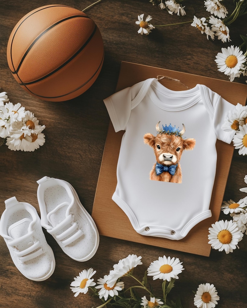 Baby Boy Highland Cow Watercolor Clipart PNG Bundle. Newborn Children ...