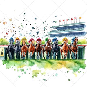 Aquarell Pferderennen Clipart, digitaler Download, Jockey PNG, Kentucky Derby Kunst, Reiter Grafik