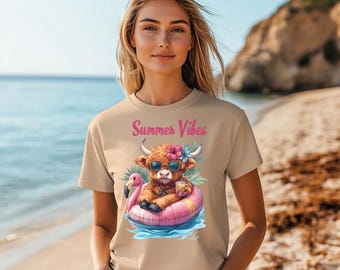 Summer Vibes Highland Cow Beach PNG: Funny Beach Shirt (Digital Download)