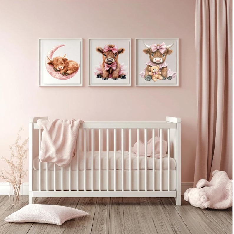 Baby Girl Highland Cow Watercolor Clipart PNG Bundle. Newborn Children ...
