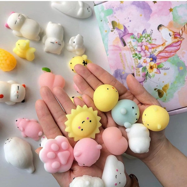 Mini Moji Fidget Toy Small Mochi Squishy Toys for Party Bag Fillers,Small Prizes for Kids Party Prizes Animals Mochi Squishes Toys Fidget