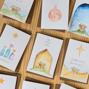 Mini Christmas Cards. Hand Made Water Colour.