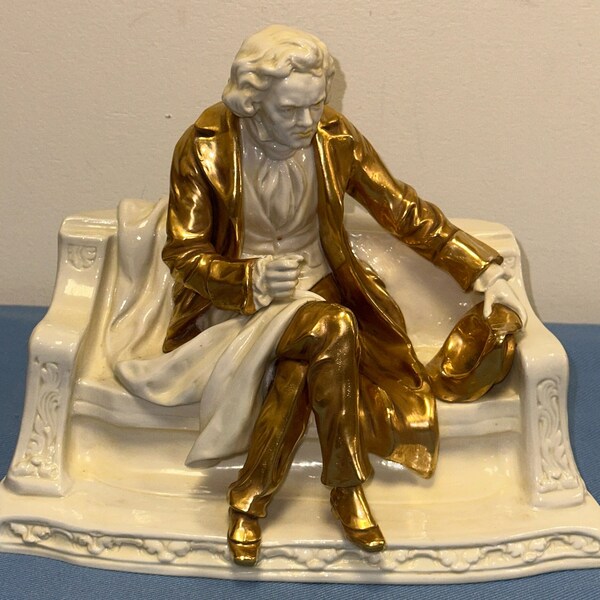 Antique German Bisque Porcelain Sculpture Ludwig van Beethoven Sitting By Scheibe - Alsbach KPM