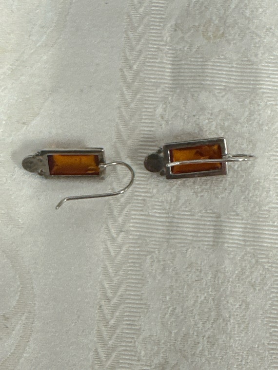 Vintage Amber and Pearl Silver Pair Earrings Balt… - image 2