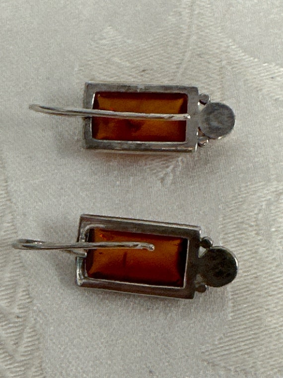 Vintage Amber and Pearl Silver Pair Earrings Balt… - image 7