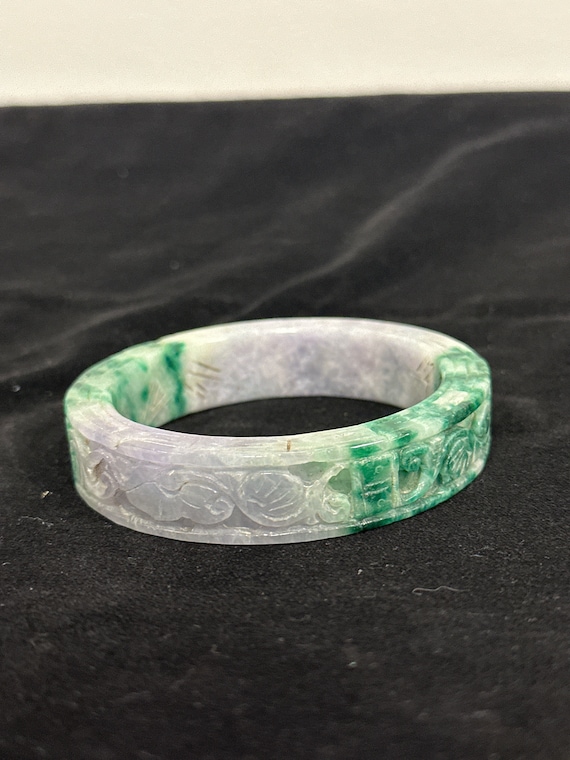 Vintage Jadeite Bracelet Bangle Asian With Carved 