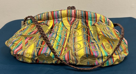 Vintage Frame Clutch Handbag Purse Multi Color Or… - image 3