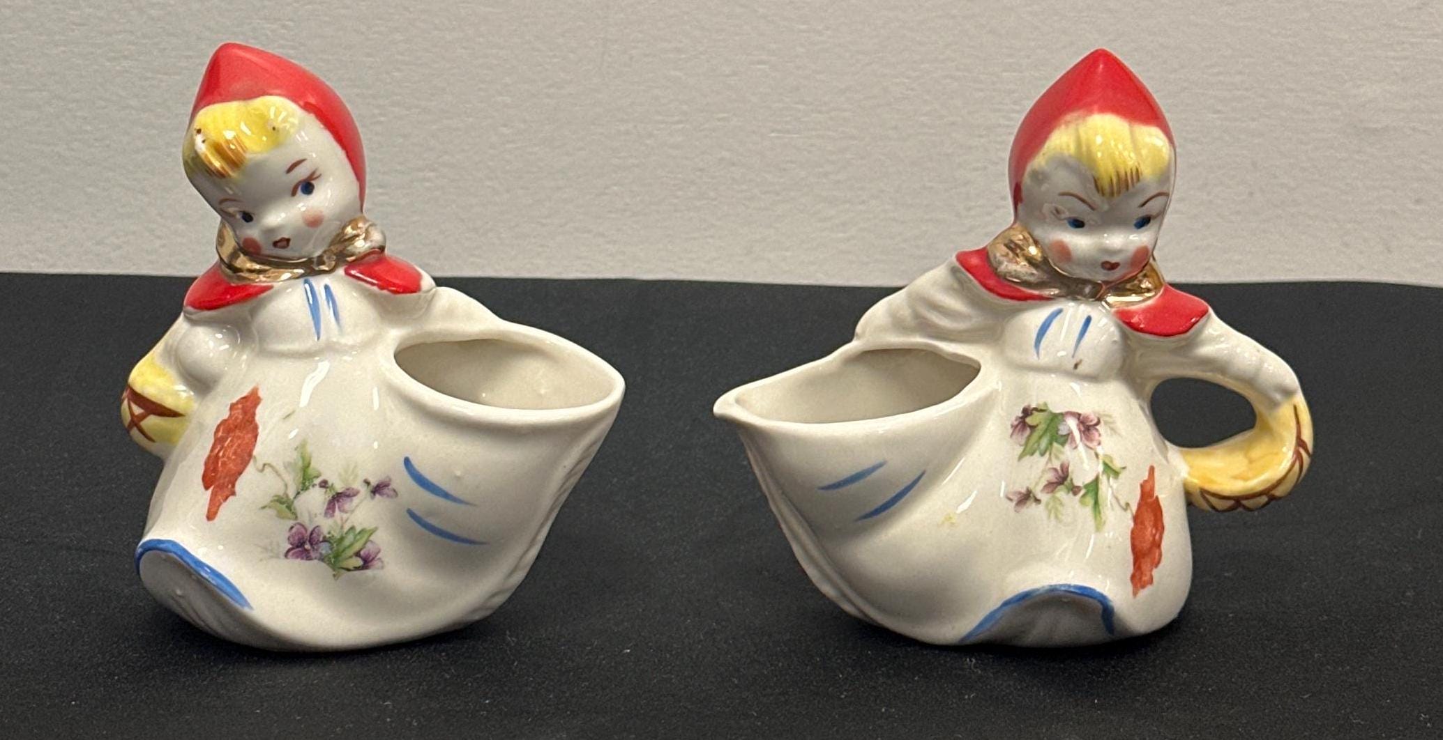 Vintage Little Red Riding Hood Creamer And Sugar Bowl
