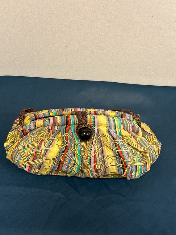 Vintage Frame Clutch Handbag Purse Multi Color Or… - image 9