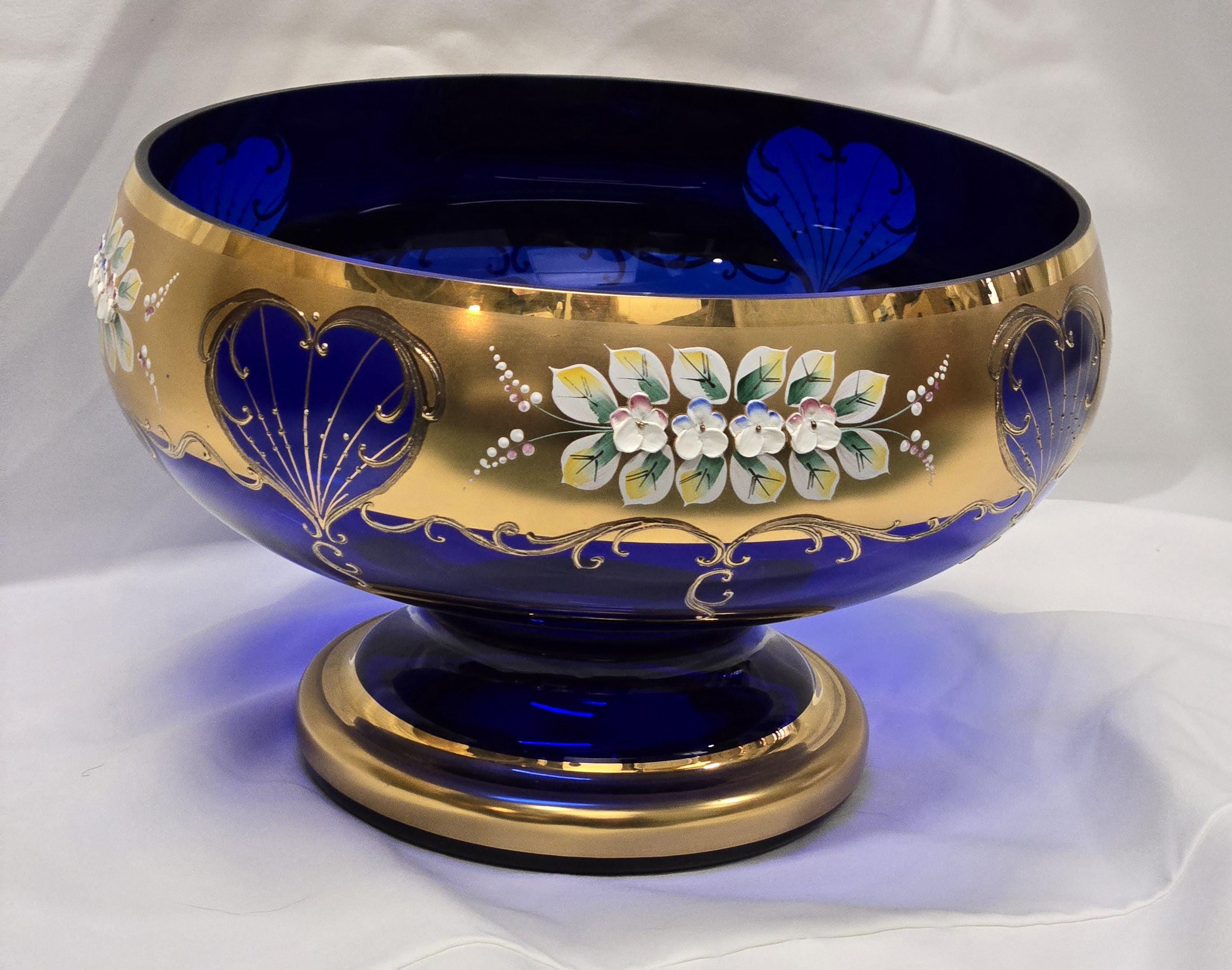 Bohemia Crystalex ブルー蓋付きボウル　ボヘミアクリスタル Vintage Bohemia Czech Cobalt Blue Glass Pedestal Compote Bowl
