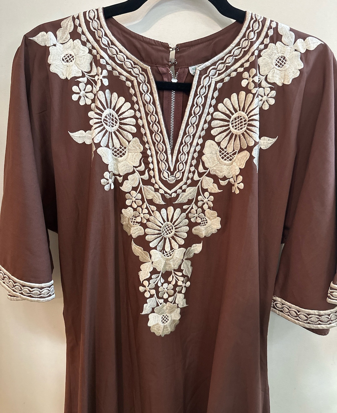 Vintage Embroidered Hawaiian Caftan Dress: Caro of Honolulu, 1970s ...