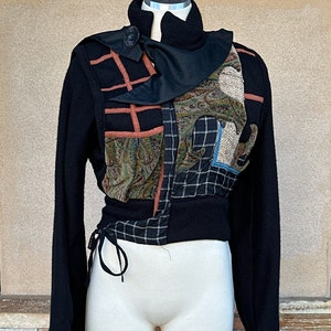 Rare Vintage Designer Hirshleifer's Abstract Contemporary Art Mid Century Jacket Sweater Abstract patchwork Button Collar zip up