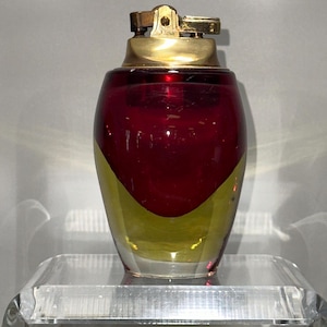 Vintage Somerso Red Yellow Glass Murano Italian Table Lighter