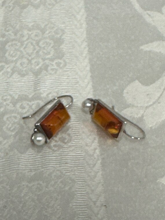 Vintage Amber and Pearl Silver Pair Earrings Balt… - image 8