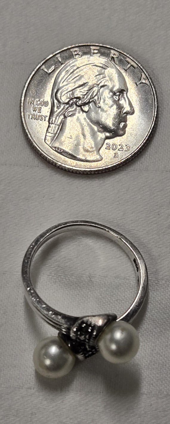 Silver 925 Ring With 2 Pearls - image 2