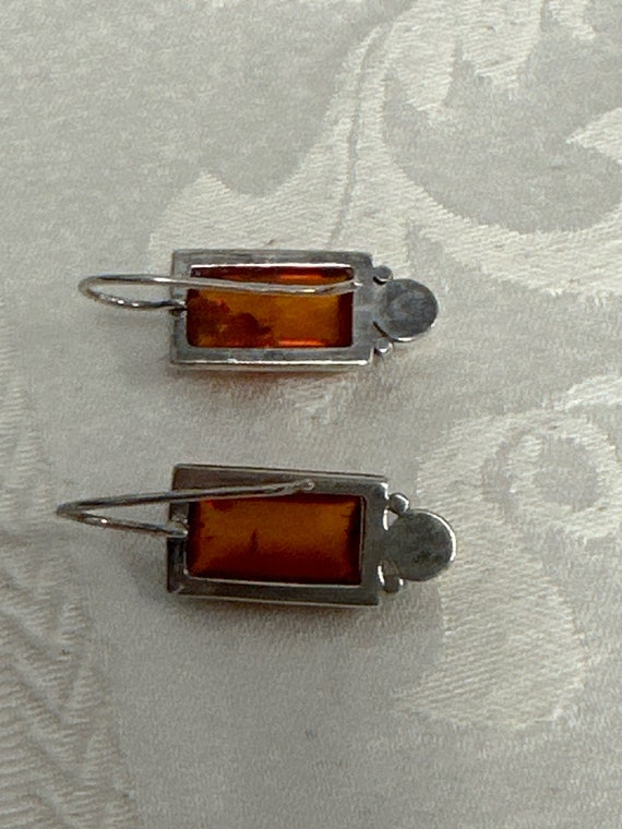 Vintage Amber and Pearl Silver Pair Earrings Balt… - image 6