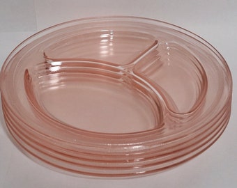 Vintage Pink Depression Glass 3 portion section glass plates sold separate