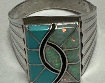 Bague Zuni Incrustée Multicolore – Opale Et Argent Sterling, Taille 11 – Neuf Avec étiquettes