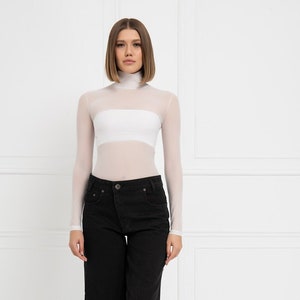 White high neck mesh top discount