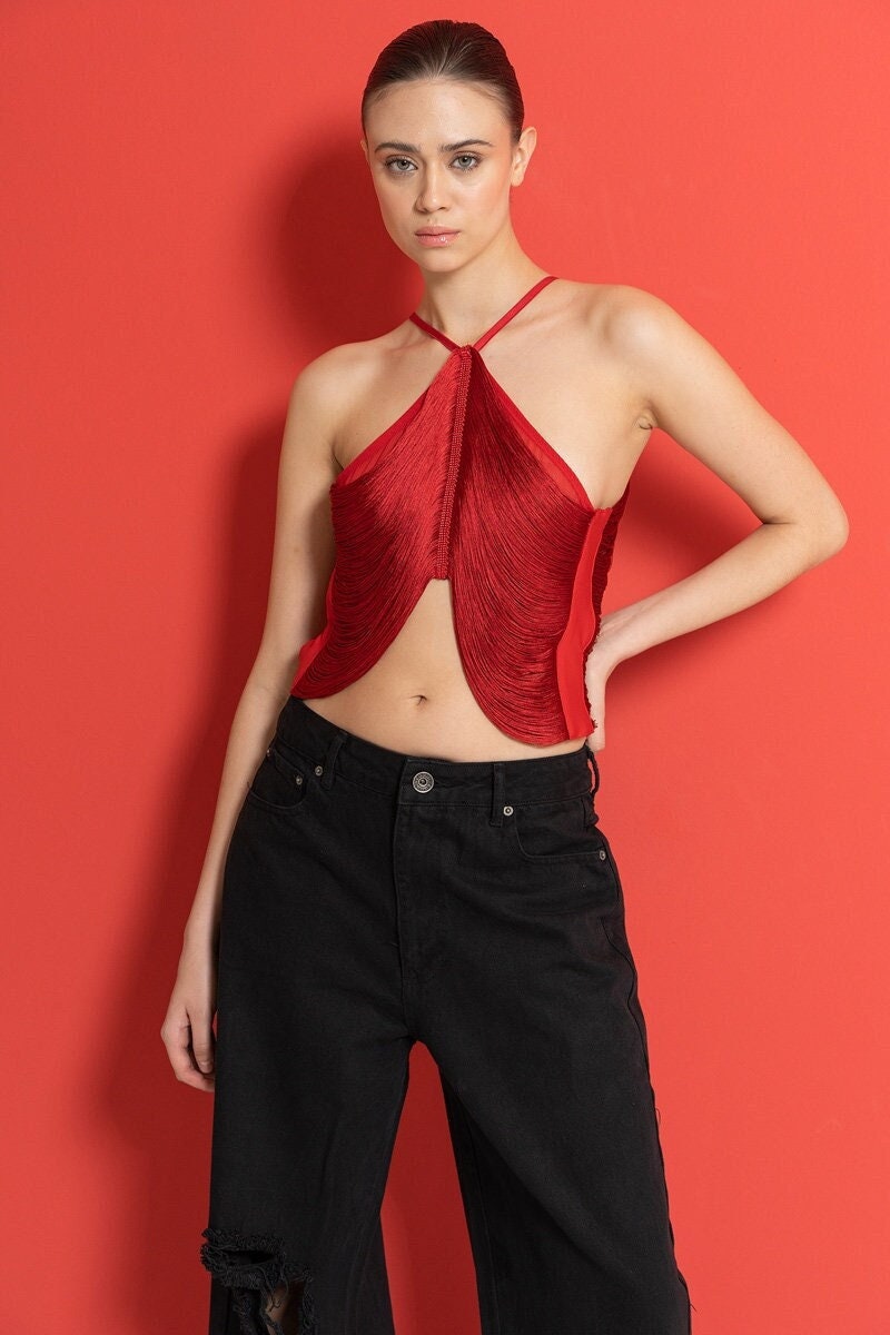 Red Lace Crop Top/ Sleeveless Top / Fashion Top / Top for Women