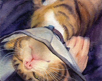 Gato con collar, retrato de animal en acuarela 15 x 22 cm, acuarela original, cuadro de gato, arte, dar y ayudar, protección animal