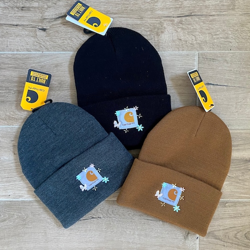 Floral Embroidered Carhartt Beanie Hat Winter Spring Fall Etsy