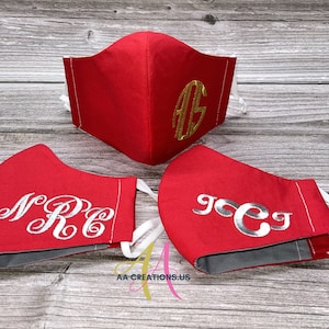 Personalized Red Face Mask with Filter Pocket, 2 FREE Filters, Valentine&#39;s Day, MADE In USA Reusable, Custom, Monogrammed