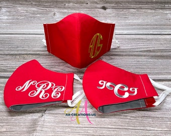 Personalized Red Face Mask with Filter Pocket, 2 FREE Filters, Valentine's Day, MADE In USA Reusable, Custom, Monogrammed