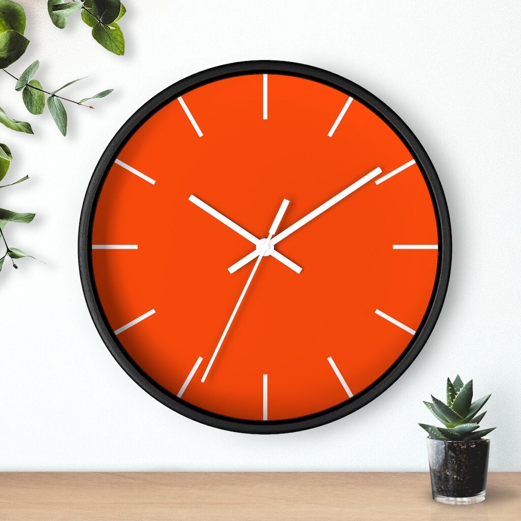 Minimalist Wall Clock Classic Orange Color Minimalist Art Etsy