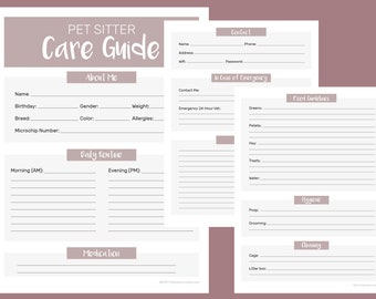 Printable Pet Sitter Care Guide | Small Animal Care | Rabbits, Guinea Pigs, Chinchillas, Hamsters, Rats, Gerbils and More!