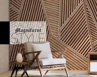 Traces of Magnificent Style, Wood Geometric Wallpaper, Executive Room, Wood Decor Wallpaper, Peel and Stick Wallpaper, 3d Wood Wallpaper,