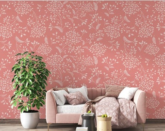 Pink Floral Wallpaper, Botanical Wallpaper, Peony Wallpaper, Peel and Stick Wallpaper, Peonies Wallpaper, Pink Floral Wallpaper,