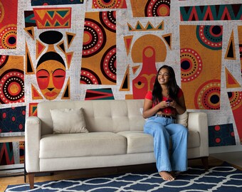 Fondo de pantalla de patrón africano, fondo de pantalla étnico, fondo de pantalla tribal, fondo de pantalla de alfombra, papel tapiz de cáscara y palo, fondo de pantalla de sala de estar, arte de pared