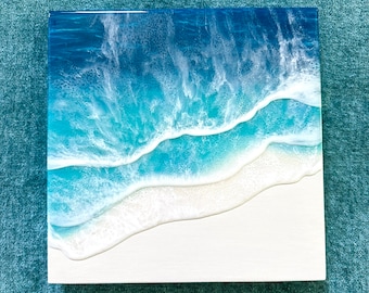 Handmade Sea Shimmer Resin Art, Coastal Decor (12x12)