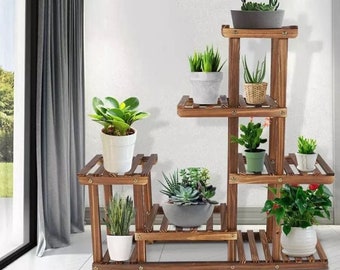 Top-Rated | 6-Tier Plant Stand | Weather-Resistant Pine Wood Indoor/Outdoor Display Rack