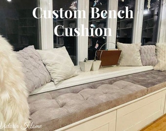 Custom window seat - Custom Bench Cushion - Tufted Design - Suede Cushions - Free Quote & Fast Shipping!