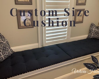 Custom Bench Cushion - Window Seat Cushion - Made to Order Custom Size Window Seat Cushion- Tufted Bench Cushion
