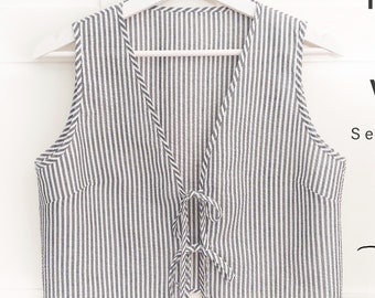 Front Tie Top Sewing Pattern | Tie Front Vest | Summer Crop Top | Open Front Top | Beginners Sewer Project | Easy Sewing Top Pattern