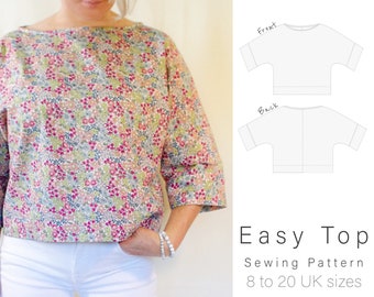 Kimono Ärmel Top | Schnittmuster von Boxy Top | Easy Top Schnittmuster | Druckbar in A4-US letter