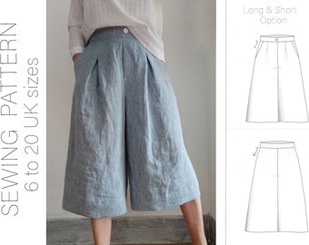 Culottes Sewing Pattern with 2 Length Options | Wide Leg Pants | Extensive Tutorial  UK Sizes 6 to 20 | PDF Sewing Pattern