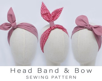 Headband and Bow PDF Sewing Pattern | Fabric Head Scarf with Elasticated Back | Set of 4 Sizes and Video Tutorial