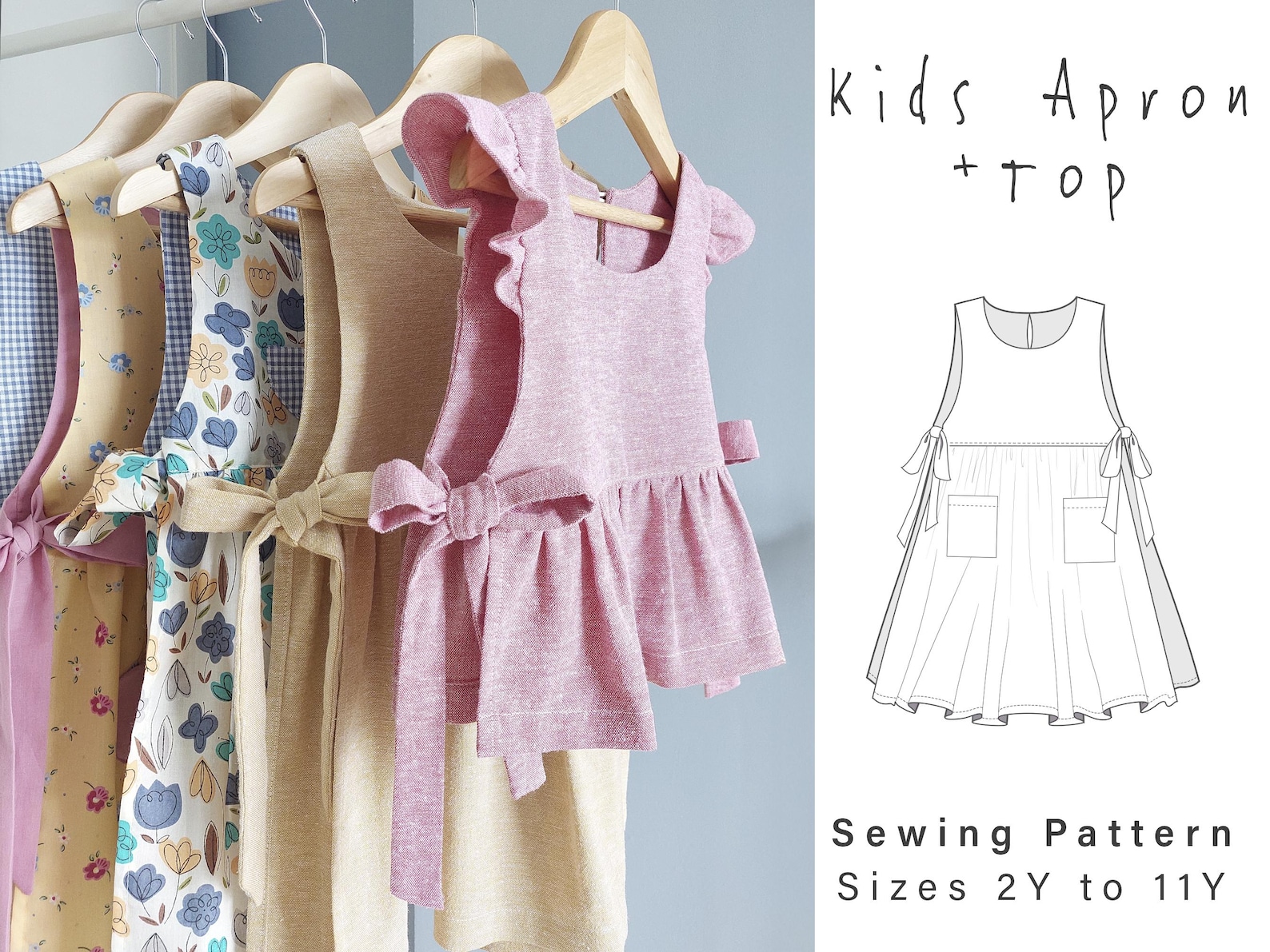 Apron Pattern and Top With Side Ties Sewing Pattern | Japanese-style ...