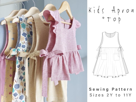 Apron Pattern and Top with Side Ties Sewing Pattern | Japanese-Style Apron | Pinafore Korean Dress Easy Kids Sewing Pattern for Beginners