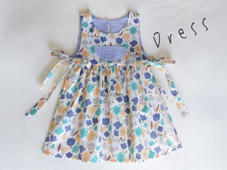 Förklädemönster och topp med sidoband, sömnadsmönster | Förkläde i japansk stil | Pinafore-klänning, enkelt sömnadsmönster för barn för nybörjare bild 7