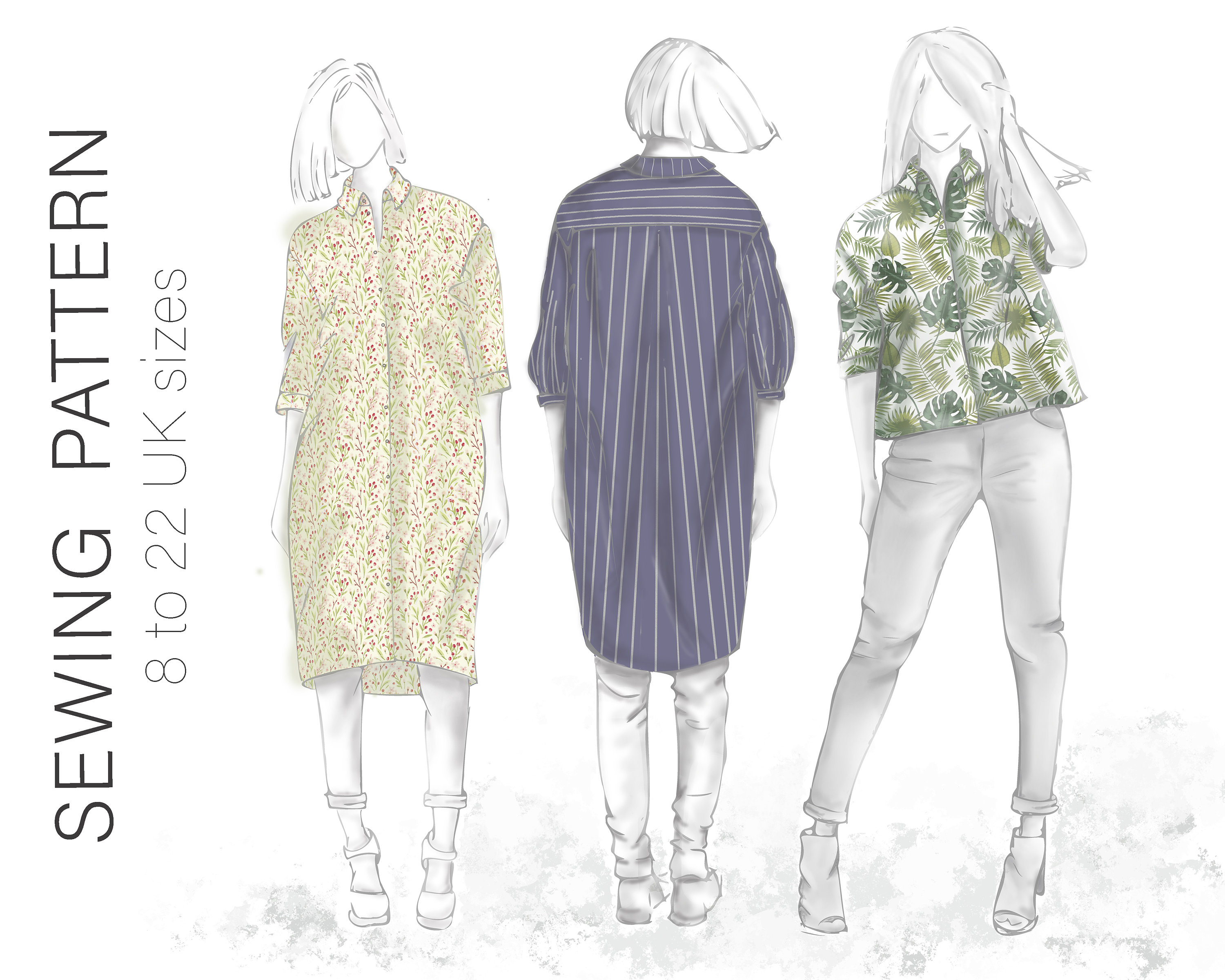 Shirt Dress Pattern | Boxy Shirt Sewing Pattern | Button Up Oversized Shirt  | PDF Sewing Pattern 8 sizes and 2 Styles