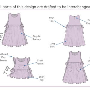 Förklädemönster och topp med sidoband, sömnadsmönster | Förkläde i japansk stil | Pinafore-klänning, enkelt sömnadsmönster för barn för nybörjare bild 4
